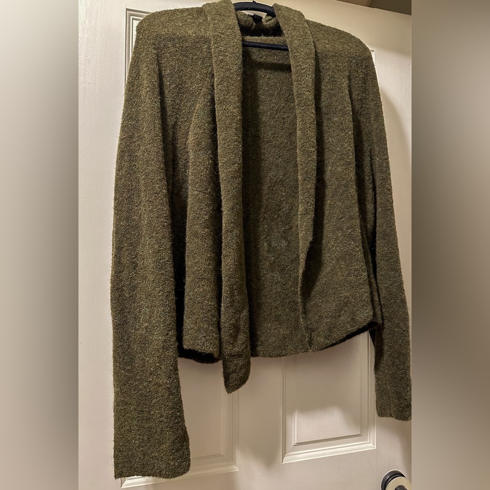 Eileen Fisher Olive 🫒 Green Merino Wool Open Cardigan